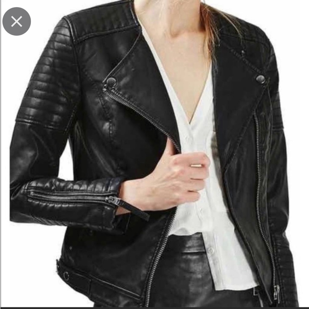 Topshop Faux Leather Motorcycle Jacket, US Size 10